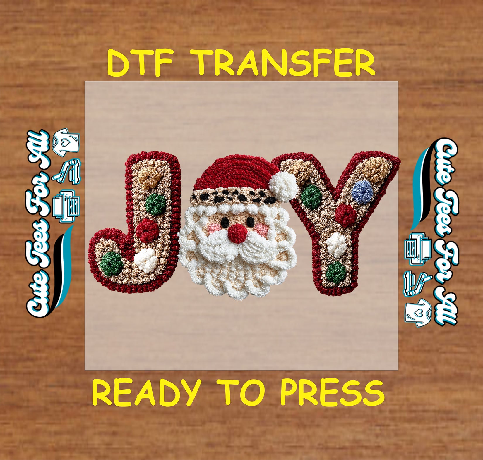 christmas joy santa yarn crochet ready to press dtf iron on heat transfer for diy christmas shirts