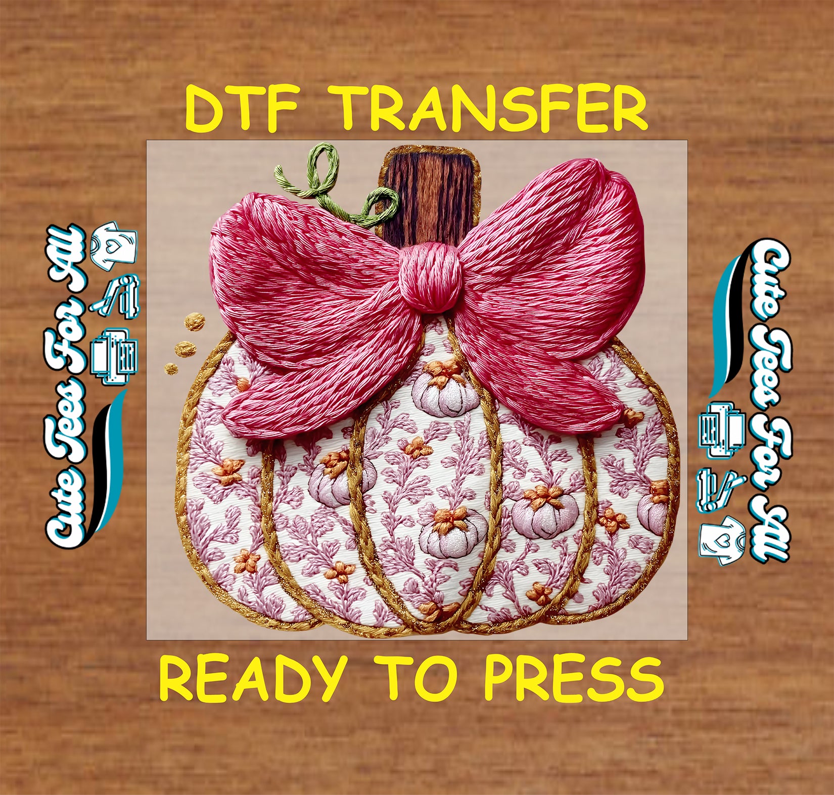fall pumpkin bow yarn crochet ready to press dtf iron on heat transfer for diy fall shirts