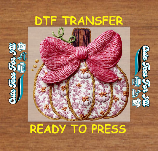 fall pumpkin bow yarn crochet ready to press dtf iron on heat transfer for diy fall shirts
