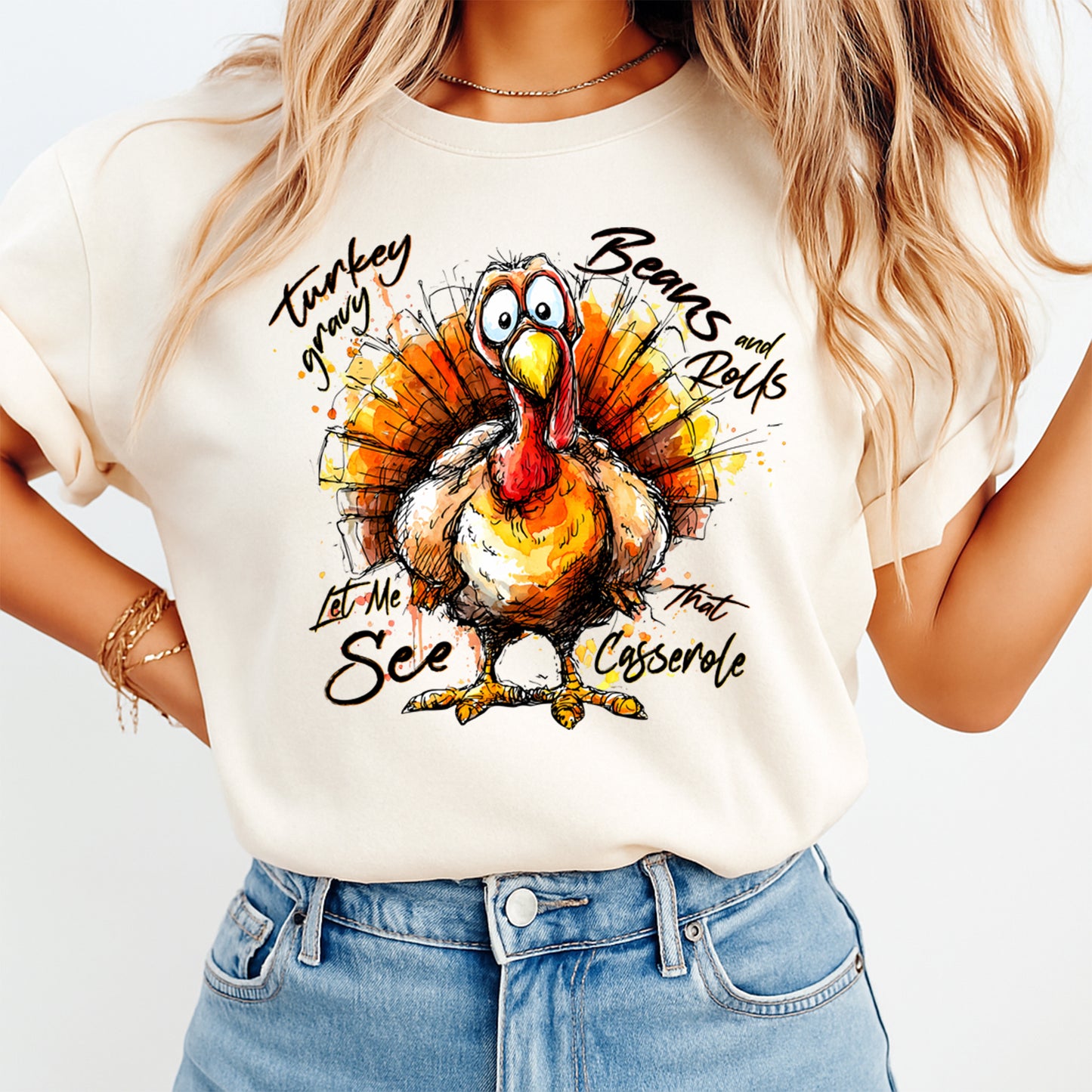 Thanksgiving Funny Turkey Casserole DTF Transfer – Ready to Press Iron On Heat Transfer for DIY Thanksgiving Shirts 12170
