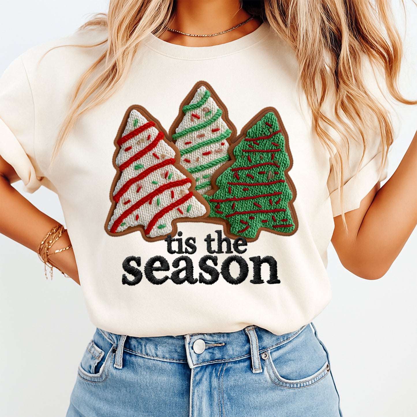 Christmas Cookie Tree Yarn Crochet DTF Transfer – Ready to Press Iron On Heat Transfer for DIY Christmas Shirts 12171