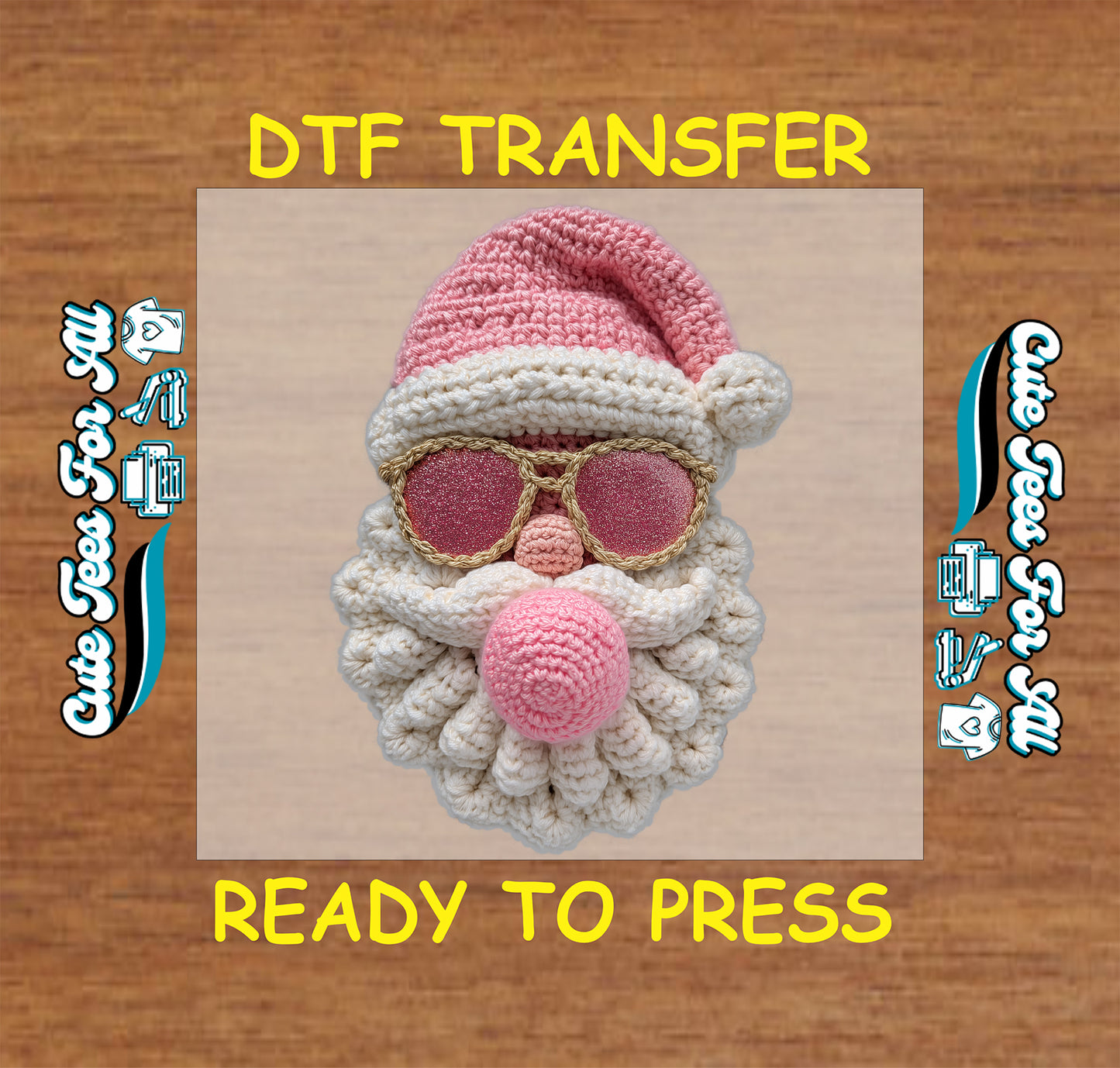 christmas pink santa yarn crochet ready to press dtf iron on heat transfer for diy christmas shirts