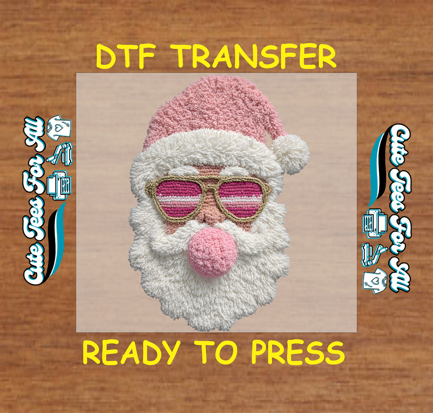 christmas pink santa yarn crochet ready to press dtf iron on heat transfer for diy christmas shirts