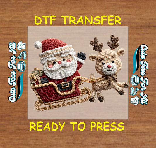 christmas santa reindeer sleigh yarn crochet ready to press dtf iron on heat transfer for diy christmas shirts