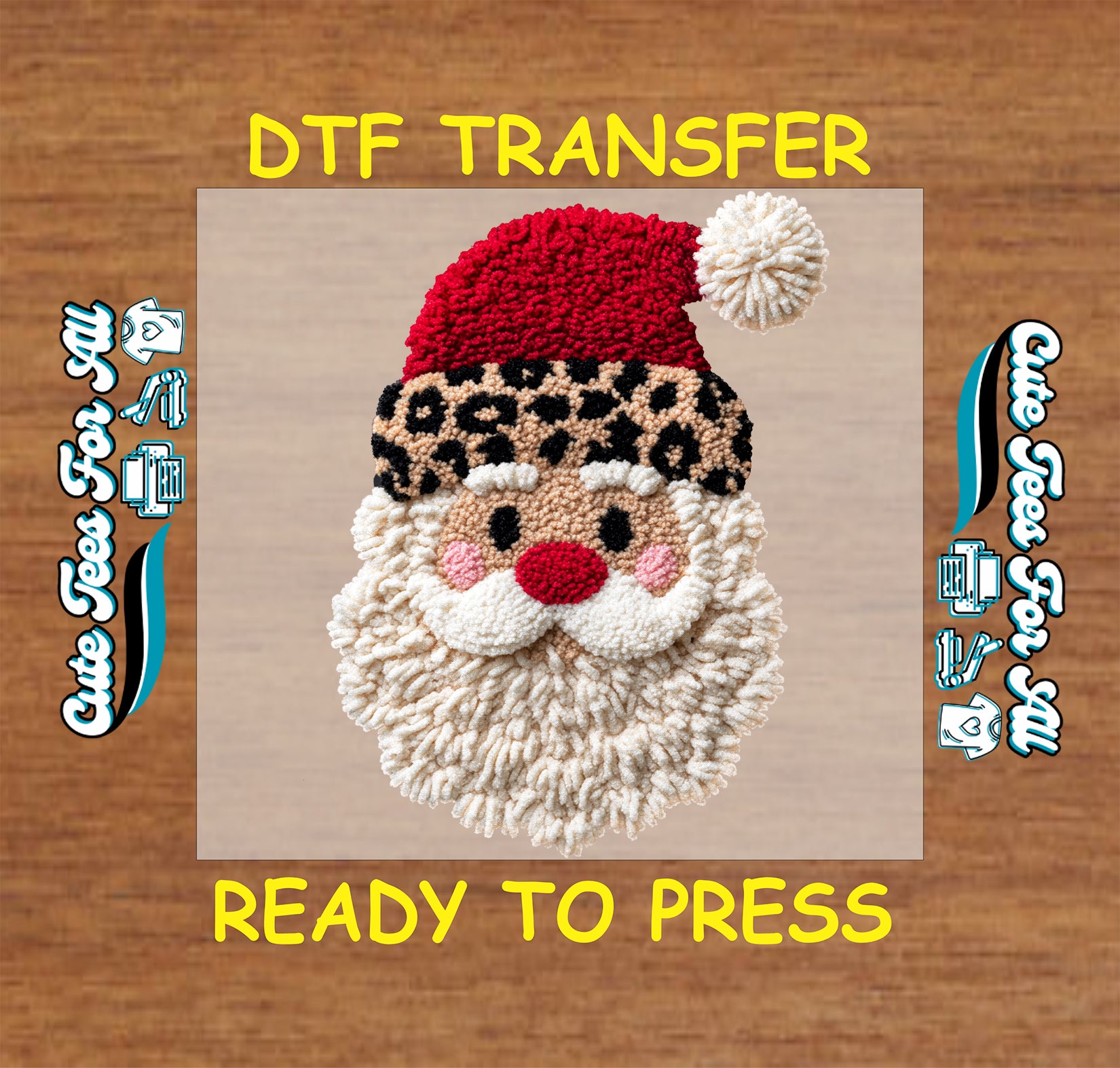 christmas leopard santa yarn crochet ready to press dtf iron on heat transfer for diy christmas shirts