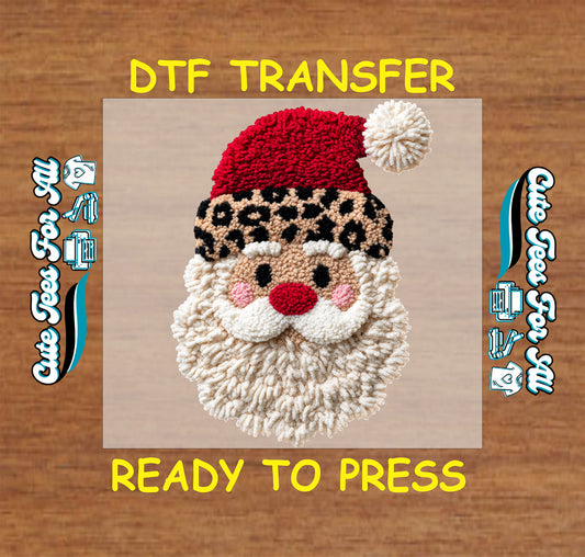 christmas leopard santa yarn crochet ready to press dtf iron on heat transfer for diy christmas shirts