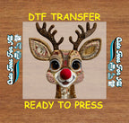 Christmas Patchwork Reindeer DTF Transfer – Ready to Press Iron On Heat Transfer for DIY Christmas Shirts 12201