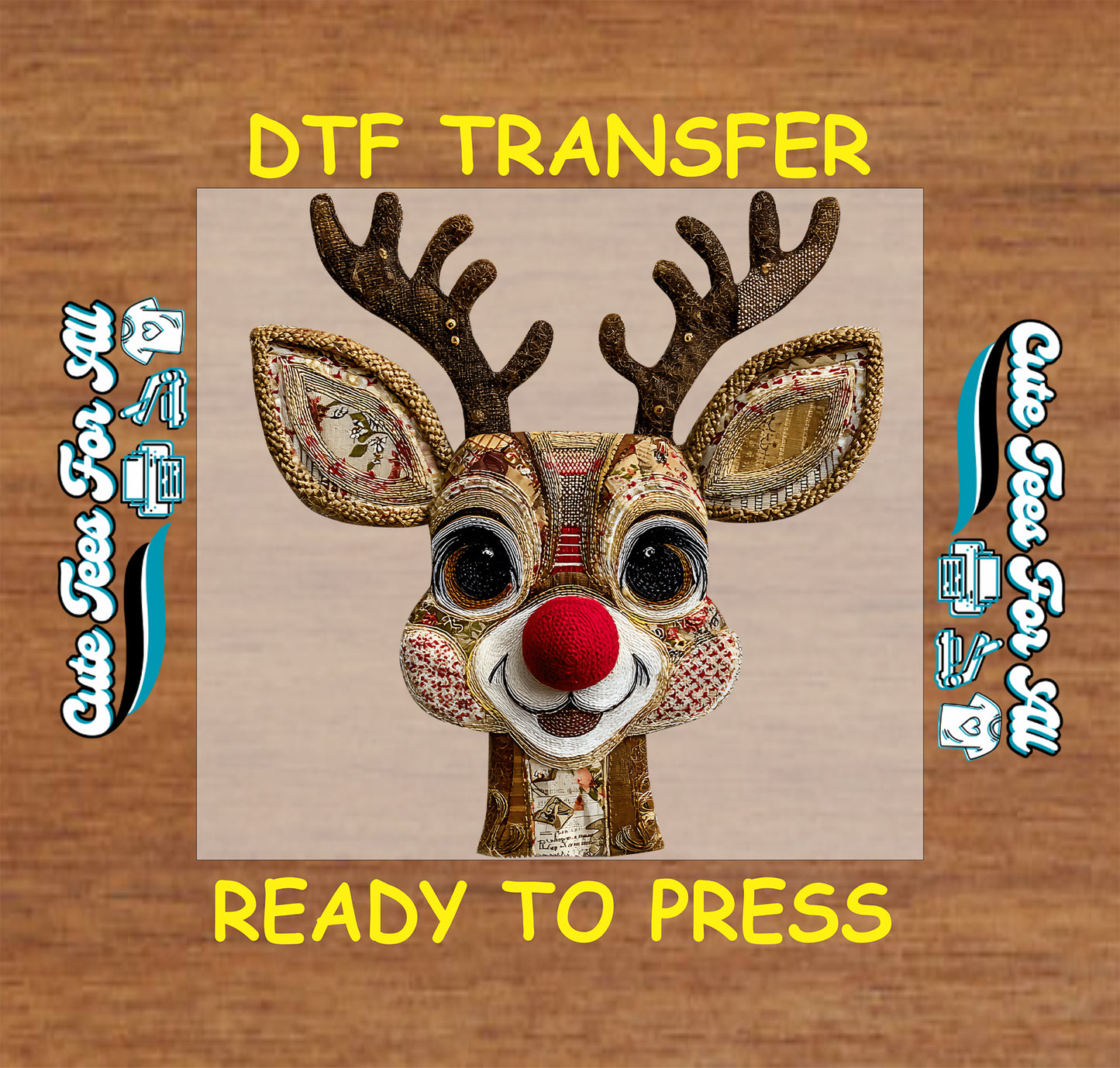 christmas patchwork reindeer ready to press dtf iron on heat transfer for diy christmas shirts