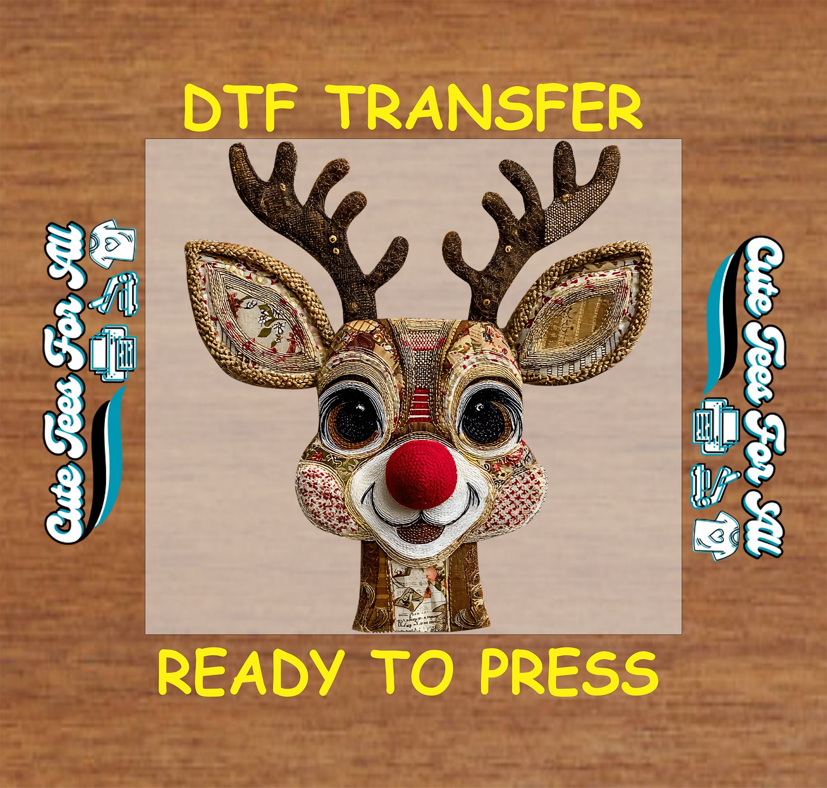 christmas patchwork reindeer ready to press dtf iron on heat transfer for diy christmas shirts