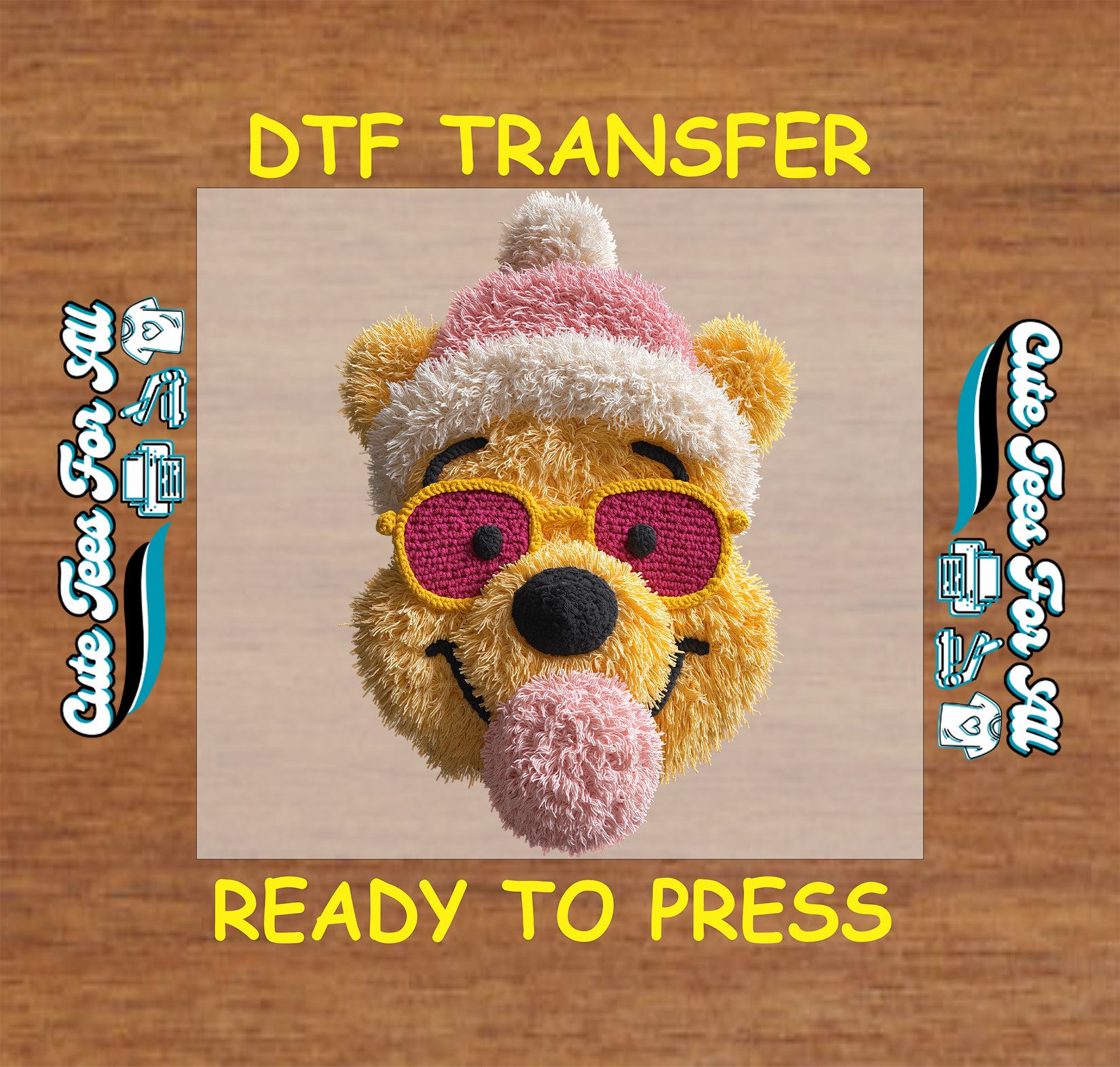 christmas crochet bear pink winter hat ready to press dtf iron on heat transfer for diy christmas shirts