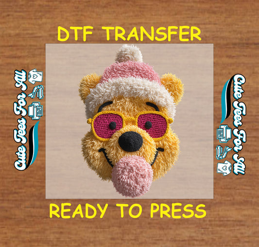 christmas crochet bear pink winter hat ready to press dtf iron on heat transfer for diy christmas shirts