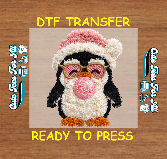 crochet christmas penguin pink hat ready to press dtf iron on heat transfer for diy christmas shirts