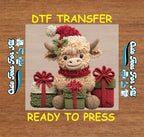Christmas Highland Cow with Gift Boxes DTF Transfer – Ready to Press Iron On Heat Transfer for DIY Christmas Shirts 12210
