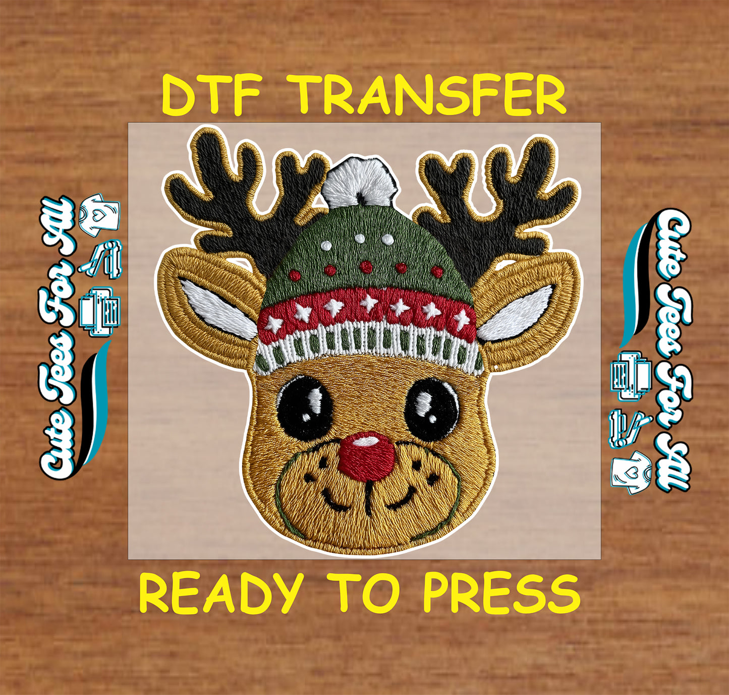 crochet christmas reindeer beanie ready to press dtf iron on heat transfer for diy christmas shirts