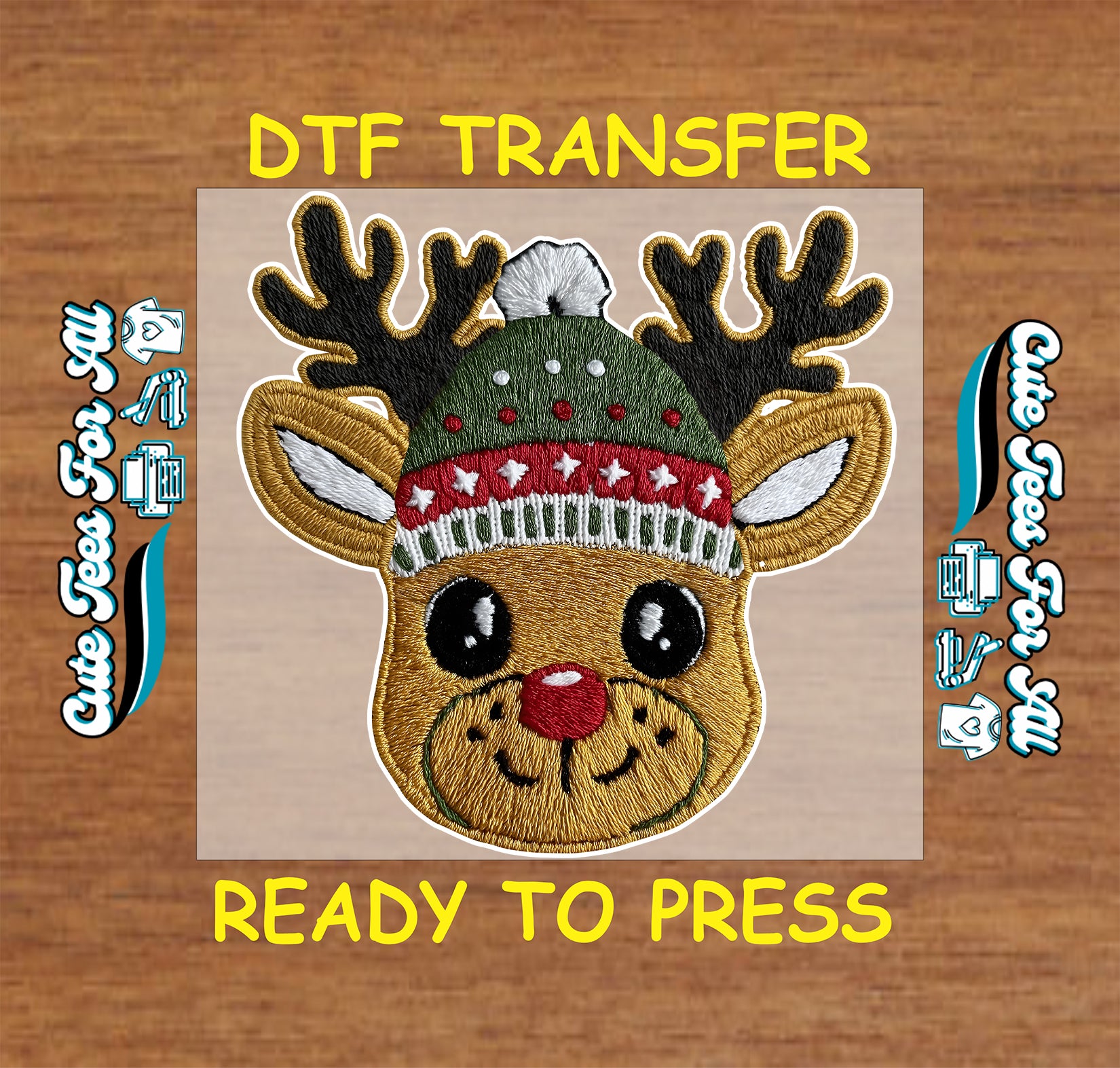 crochet christmas reindeer beanie ready to press dtf iron on heat transfer for diy christmas shirts