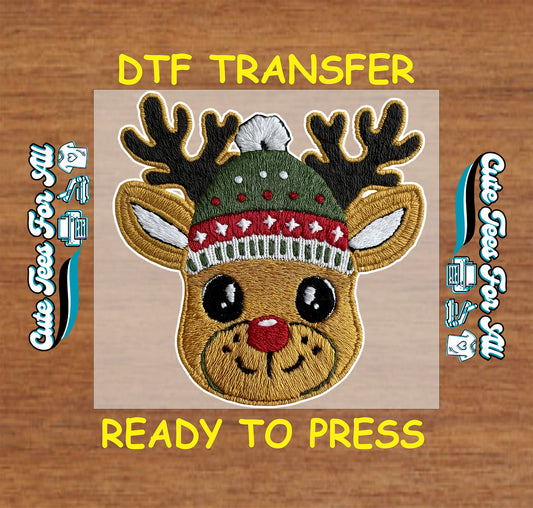 crochet christmas reindeer beanie ready to press dtf iron on heat transfer for diy christmas shirts