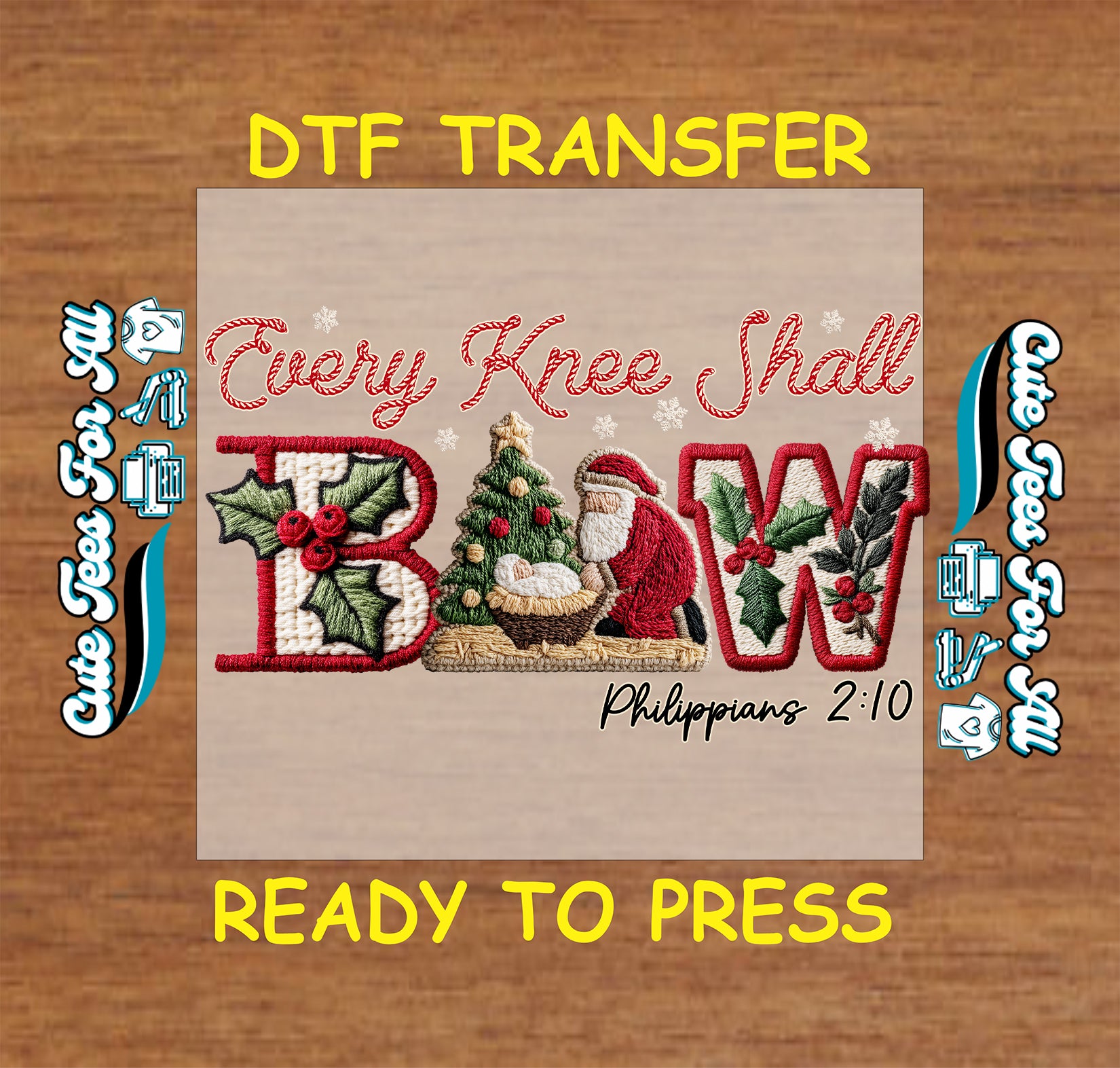 christmas scripture nativity bow crochet art ready to press dtf iron on heat transfer for diy christmas shirts