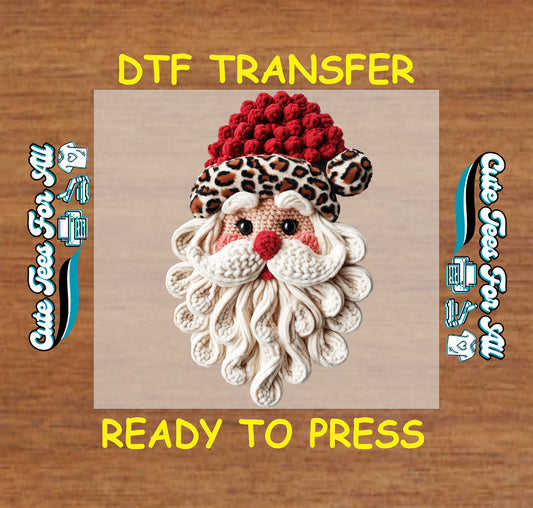 christmas leopard santa crochet art ready to press dtf iron on heat transfer for diy christmas shirts