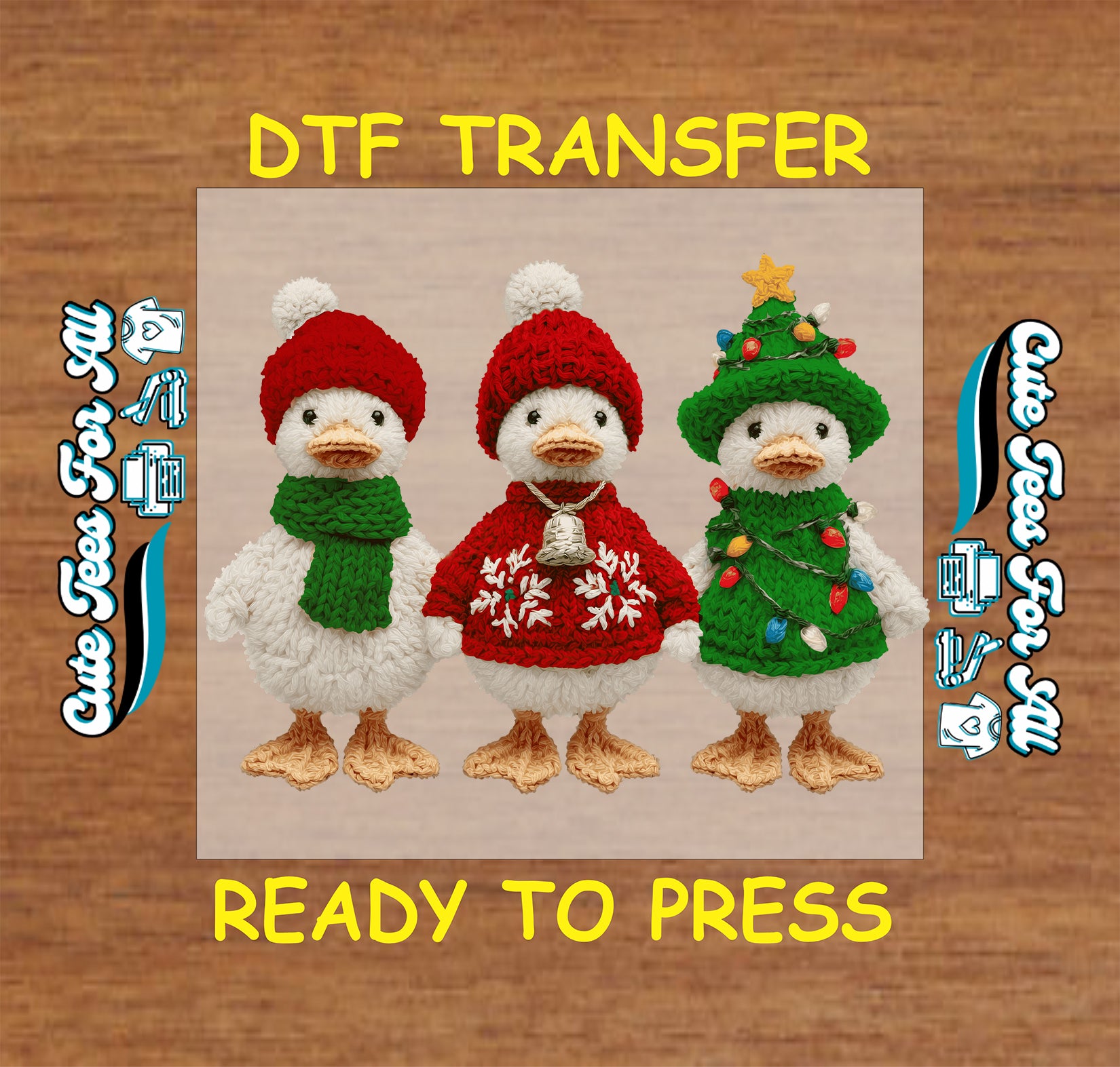 crochet christmas ducks trio festive outfits ready to press dtf iron on heat transfer diy christmas shirts