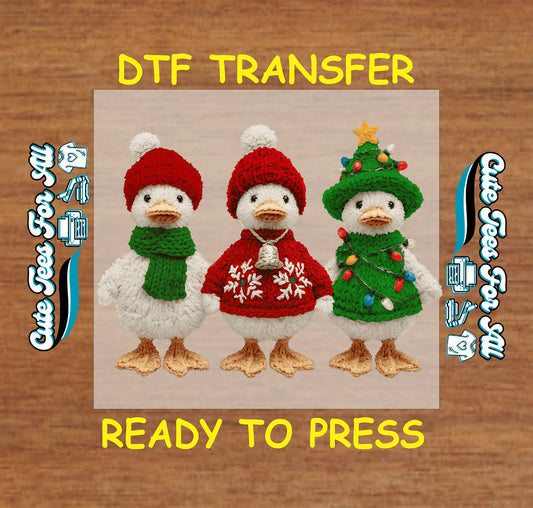 crochet christmas ducks trio festive outfits ready to press dtf iron on heat transfer diy christmas shirts