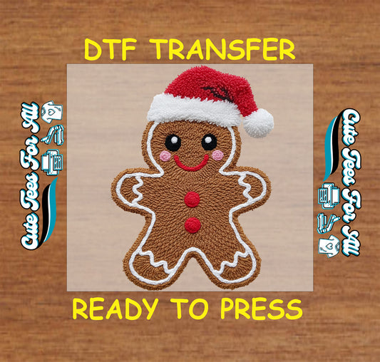 crochet gingerbread cookie with santa hat ready to press dtf iron on heat transfer diy christmas shirts