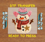Western Christmas Snowman with Cowboy Hat DTF Transfer – Ready to Press Iron On Heat Transfer for DIY Christmas Shirts 12219
