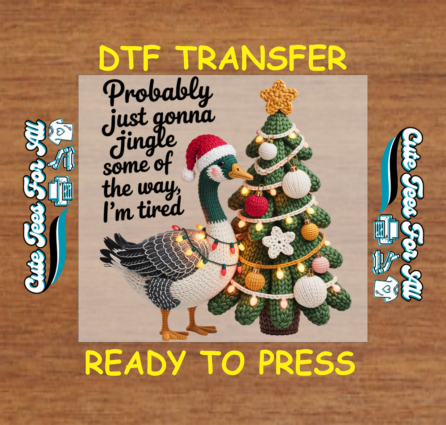 funny tired christmas goose yarn style jingle quote ready to press dtf transfer for diy christmas shirts