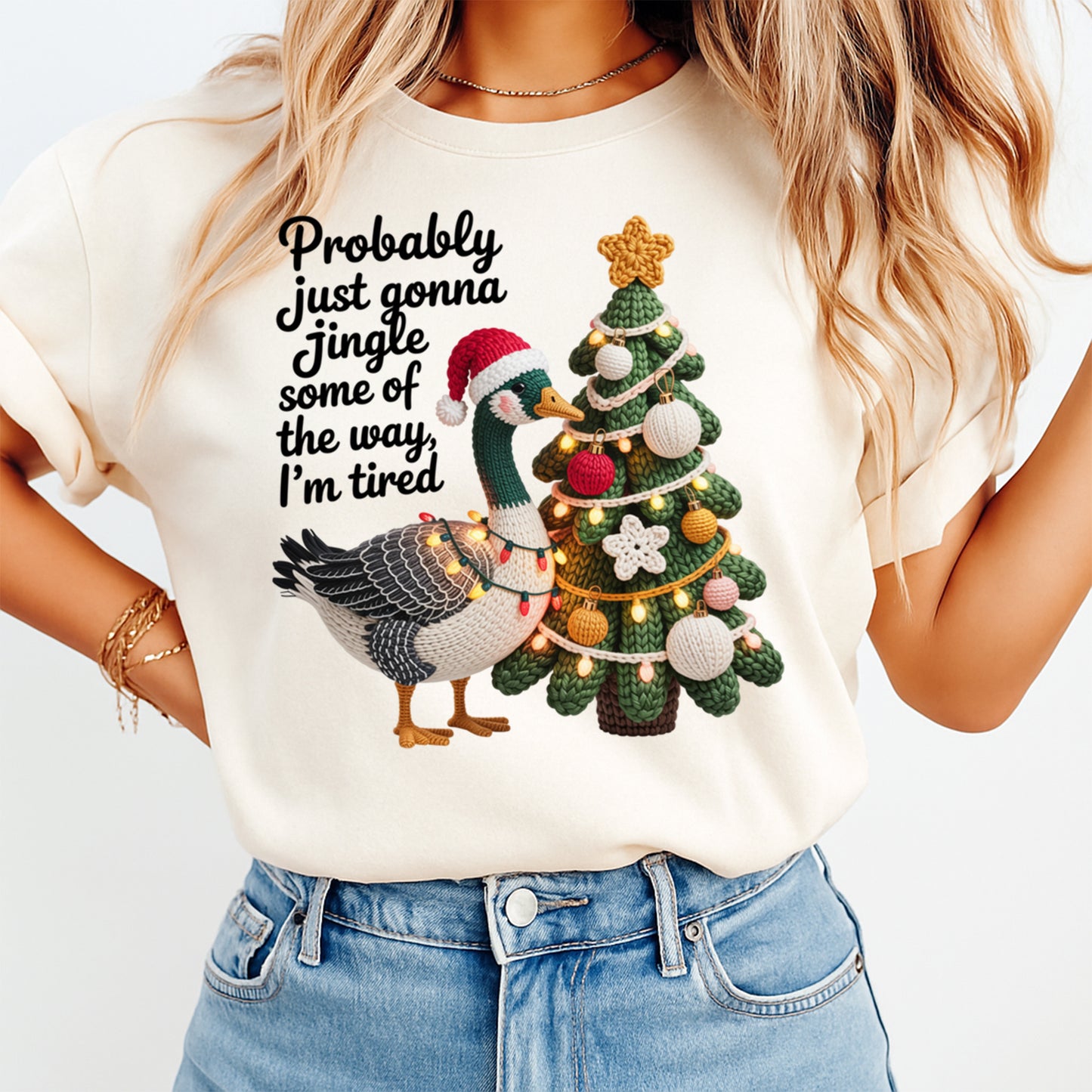 Christmas Goose Jingle Tired Yarn Art DTF Transfer – Ready to Press Iron On Heat Transfer for DIY Christmas Shirts 12229