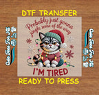 Christmas Cat Jingle Tired Yarn Art DTF Transfer – Ready to Press Iron On Heat Transfer for DIY Christmas Shirts 12230