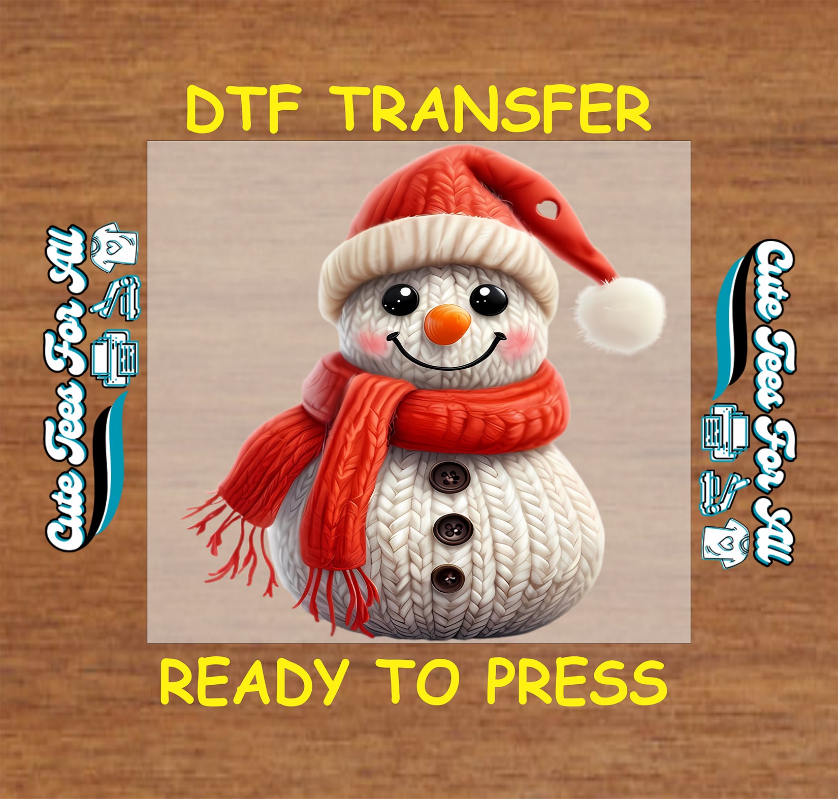 christmas yarn snowman with red scarf and santa hat ready to press dtf transfer for diy christmas shirts