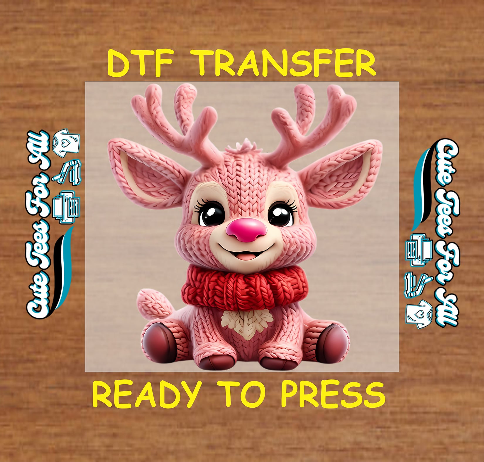 pink christmas reindeer yarn style cute girly kids design ready to press dtf transfer for diy christmas shirts