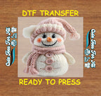 Christmas Pink Snowman Yarn Art DTF Transfer – Ready to Press Iron On Heat Transfer for DIY Christmas Shirts 12235