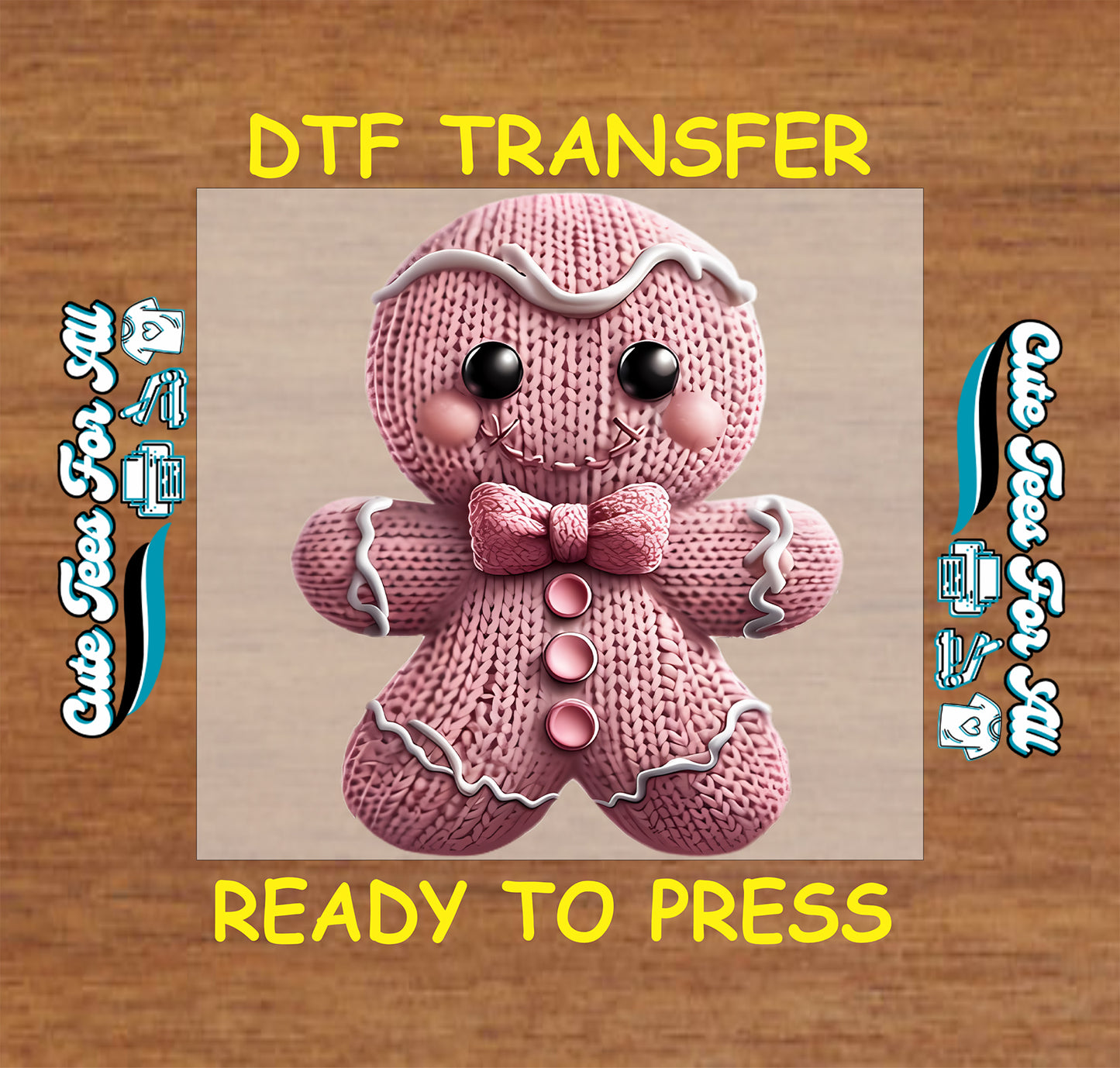 pink christmas gingerbread yarn style cute girly kids dtf transfer ready to press for diy christmas shirts