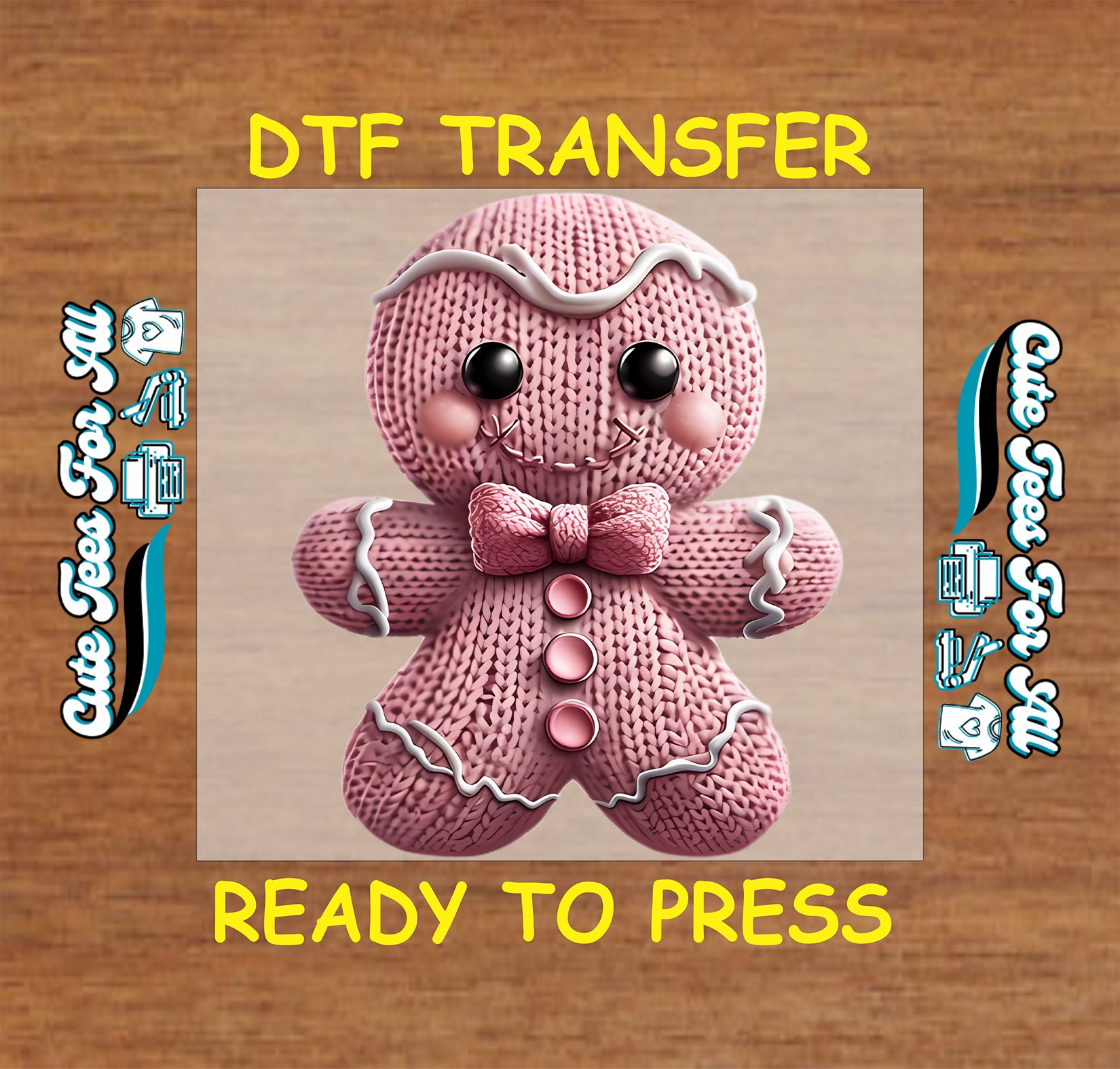 pink christmas gingerbread yarn style cute girly kids dtf transfer ready to press for diy christmas shirts