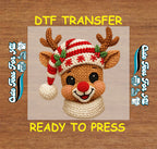 Christmas Reindeer Yarn Art DTF Transfer – Ready to Press Iron On Heat Transfer for DIY Christmas Shirts 12239
