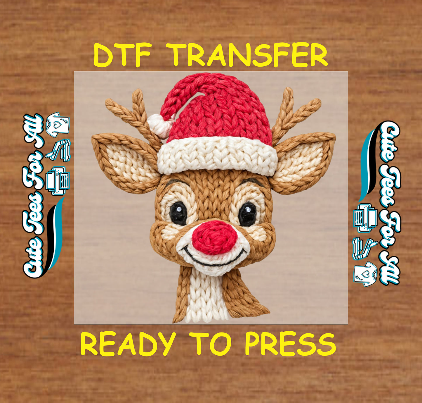 christmas reindeer yarn style dtf transfer ready to press for diy christmas shirts