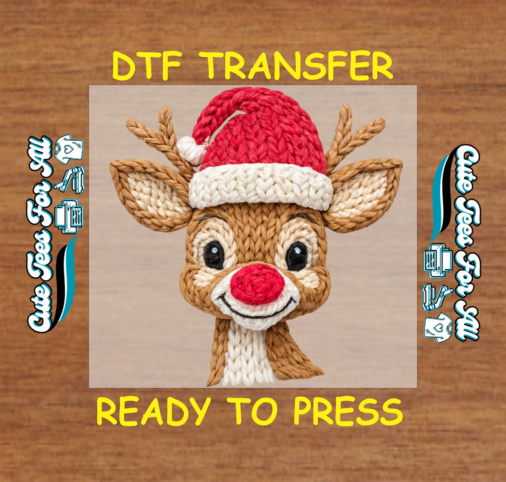 christmas reindeer yarn style dtf transfer ready to press for diy christmas shirts