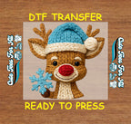 Christmas Reindeer Yarn Art with Snowflake DTF Transfer – Ready to Press Iron On Heat Transfer for DIY Christmas Shirts 12246