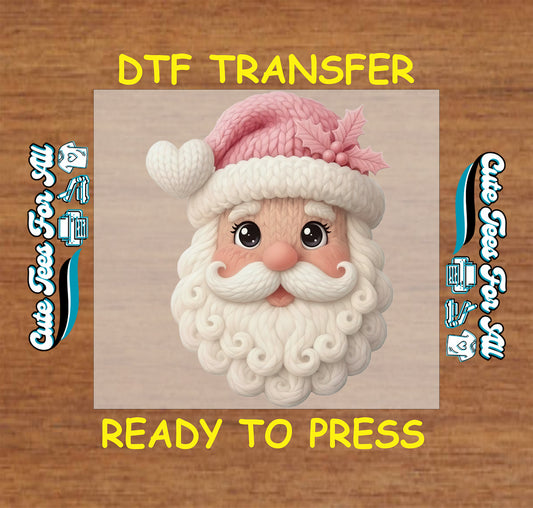 pink yarn santa ready to press dtf transfer for diy christmas shirts