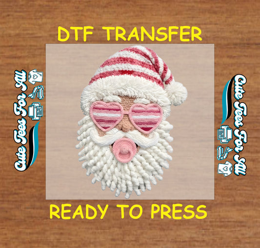 yarn santa with pink heart glasses ready to press dtf transfer for diy christmas shirts