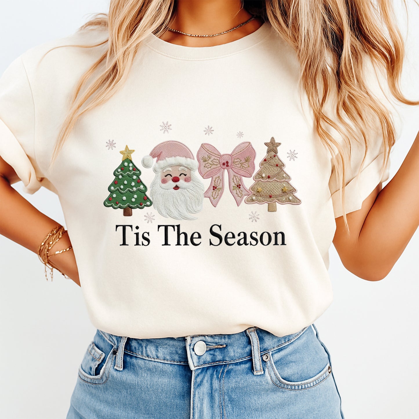 Christmas Tis The Season Santa Trees Yarn Style DTF Transfer – Ready to Press Iron On Heat Transfer for DIY Christmas Shirts 12258