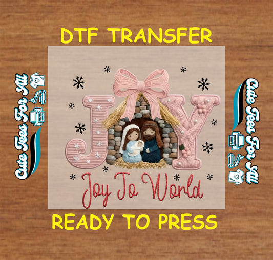 joy nativity scene yarn style joy to world ready to press dtf transfer iron on heat transfer