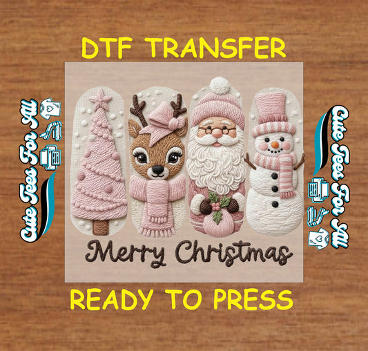merry christmas yarn style characters tree reindeer santa snowman ready to press dtf transfer