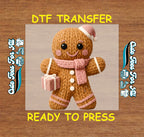 Christmas Gingerbread Pink Yarn Style DTF Transfer – Ready to Press Iron On Heat Transfer for DIY Christmas Shirts 12264