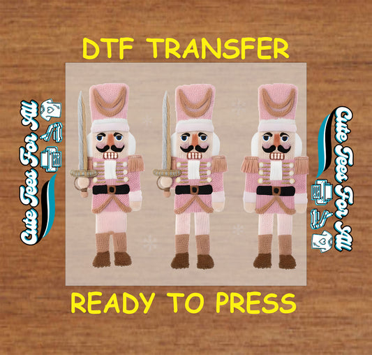 pink yarn nutcracker trio ready to press dtf transfer iron on heat transfer