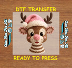 Christmas Reindeer Pink Hat Yarn Style DTF Transfer – Ready to Press Iron On Heat Transfer for DIY Christmas Shirts 12268