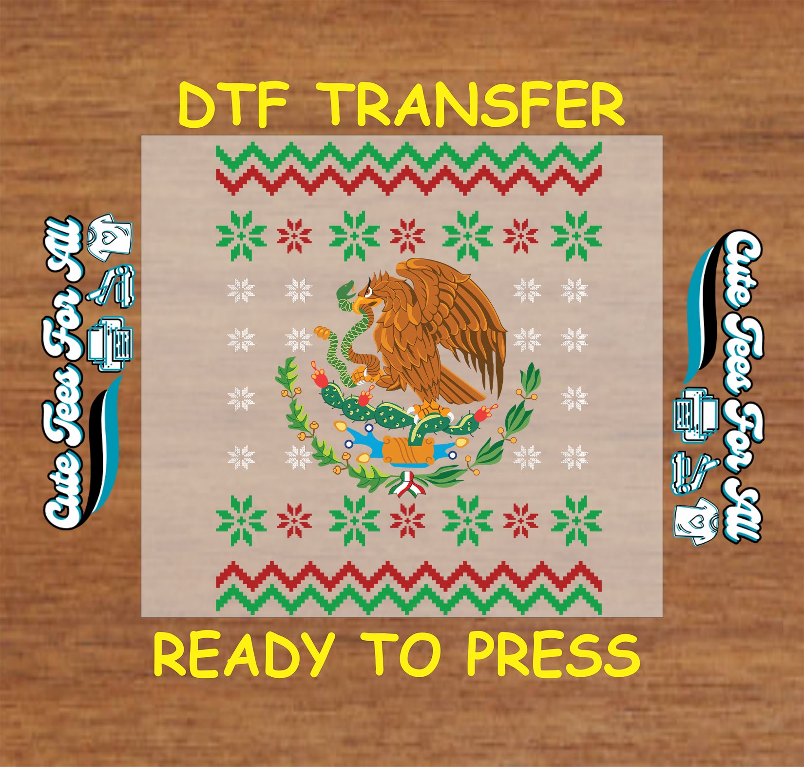 mexican christmas eagle pattern knit style ready to press dtf transfer iron on heat transfer