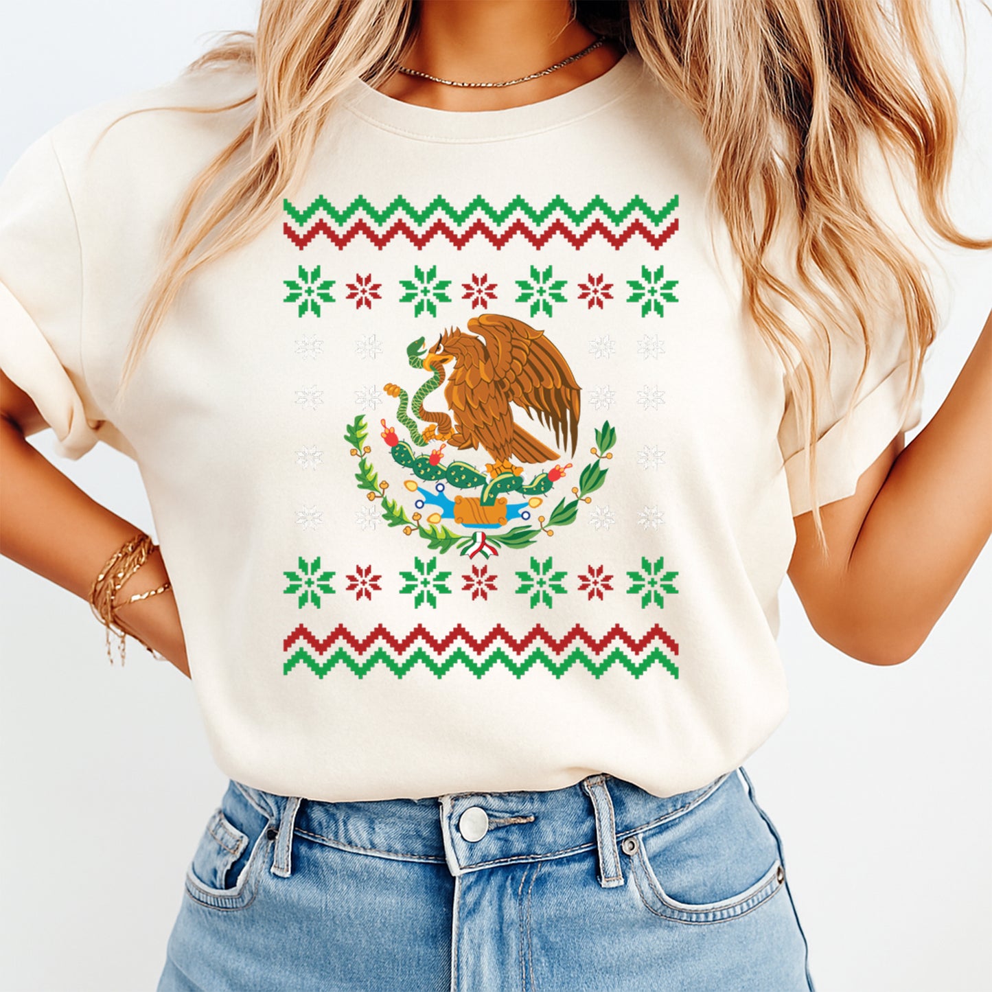Mexican Christmas Eagle Ugly Sweater DTF Transfer – Ready to Press Iron On Heat Transfer for DIY Christmas Shirts 12270