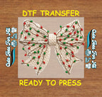Christmas Knit Bow Yarn Style DTF Transfer – Ready to Press Iron On Heat Transfer for DIY Christmas Shirts 12271