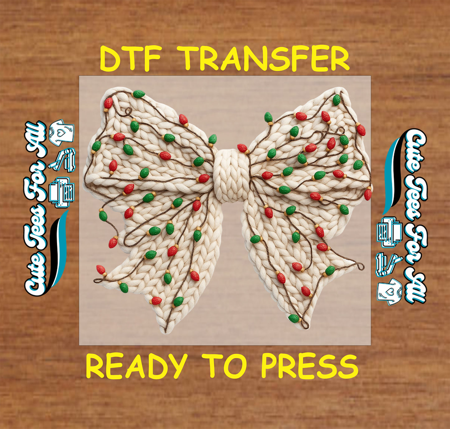 christmas knit bow yarn style ready to press dtf transfer iron on heat transfer